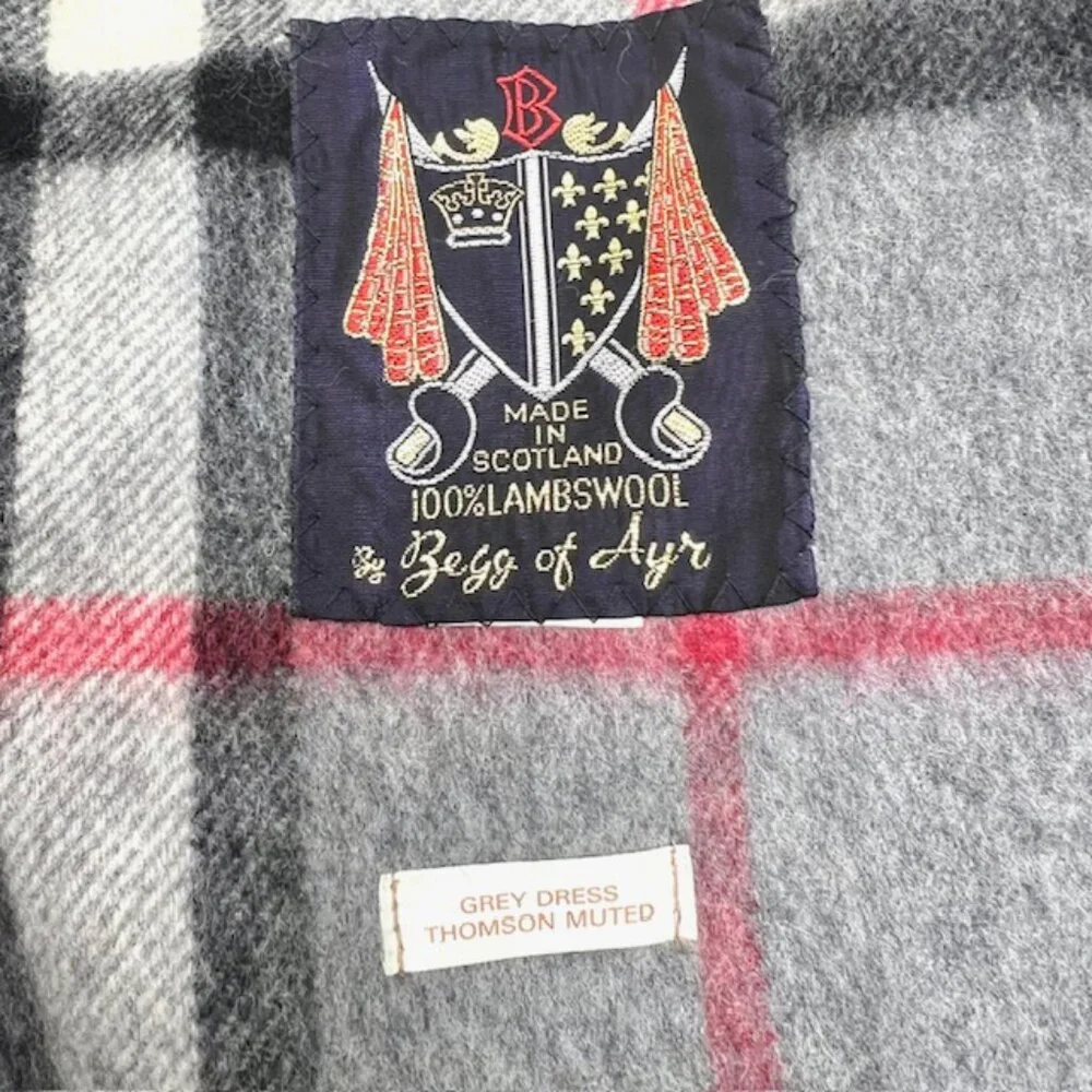 B-Gray Thomson Scotland Gray Black Tartan 100% Lambswool Scarf/Throw 60X34(2